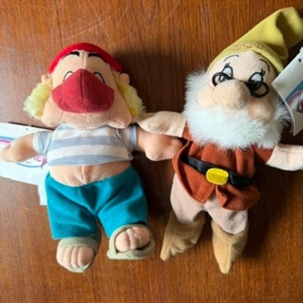 Disney Store Mr Smee Peter Pan & Doc Snow White Mini Bean Bag Plush 8" NWT Set